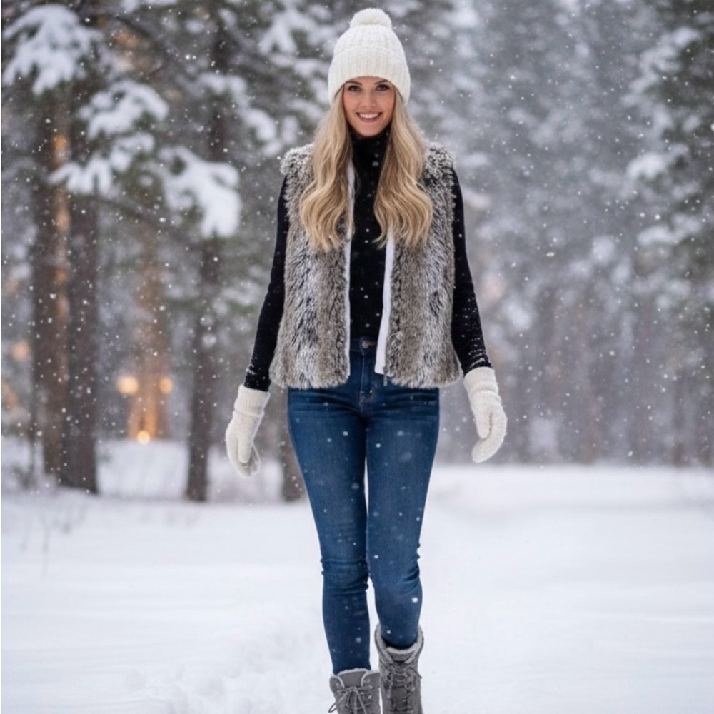 Chic Women's Faux Fur Vest in Gray with zipper - Picture 2 of 12
